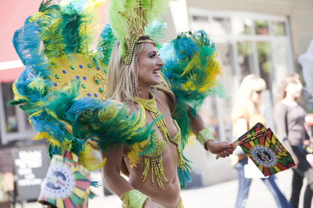 WARSAW, POLAND, AUGUST 28: Unidentified Carnival dancer on the parade on Warsaw Multicultural Street...