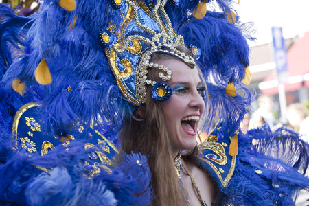 WARSAW, POLAND, AUGUST 28: Unidentified Carnival dancer on the parade on Warsaw Multicultural Street Parade on August 28, 2016 in Warsaw, Poland.のeditorial素材
