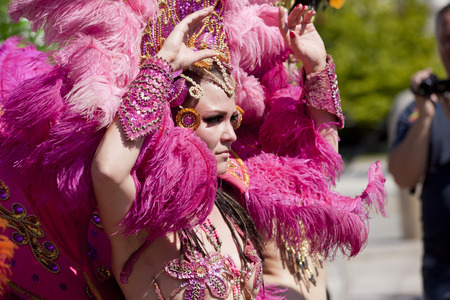 WARSAW, POLAND, AUGUST 28: Unidentified Carnival dancer on the parade on Warsaw Multicultural Street...