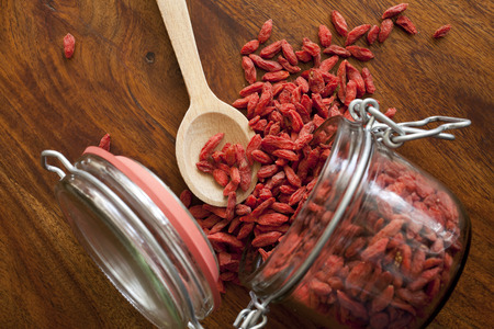 Goji berries on the wooden tableの写真素材