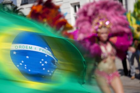 Waving brazilian flag for backgroundの写真素材