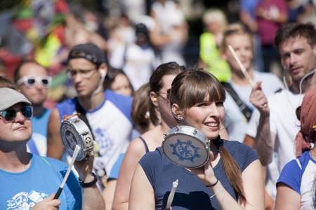 WARSAW, POLAND, AUGUST 28: Unidentified musician on the parade on Warsaw Multicultural Street Parade...