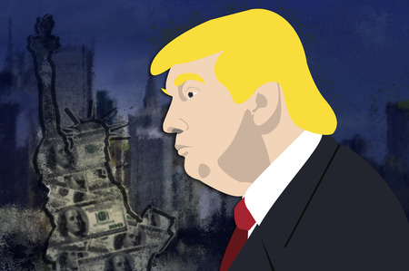 Donald Trump, president of USA and Statue of Libertyのeditorial素材