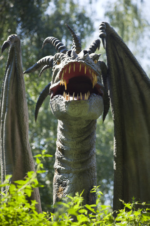 MOCISKA, POLAND - August 8: Dragon model in amusement part "Farma iluzji", Poland on August 8th 2016のeditorial素材