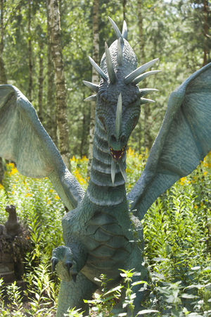 MOSCOW, POLAND - August 8: Dragon model in amusement part "Farma iluzji", Poland on August 8th 2016のeditorial素材