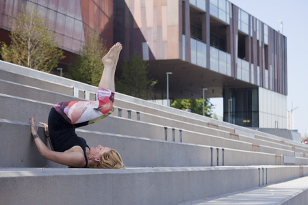 Woman doing outdoor workout in the cityの写真素材