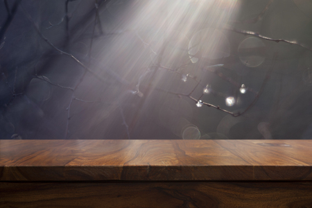 Empty top wooden table and bokeh backgroundの写真素材