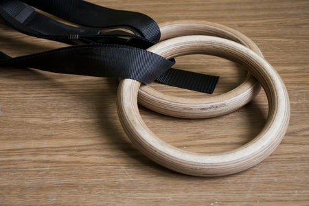 Sport equipment on the floor- gymnastic ringsの写真素材