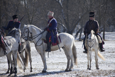 WARSAW, POLAND, Februar 24: Reenactors during annual reenactment of the Battle of Olszynka Grochowska 1831- a battle between Poland and Russia- on February 24, 2018 in Warsaw, Poland.のeditorial素材