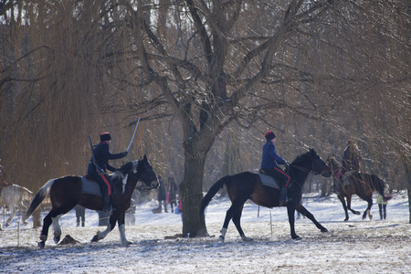 WARSAW, POLAND, Februar 24: Reenactors during annual reenactment of the Battle of Olszynka Grochowska 1831- a battle between Poland and Russia- on February 24, 2018 in Warsaw, Poland.のeditorial素材