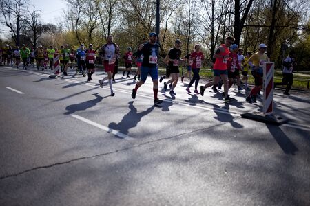 WARSAW, POLAND, April 4: Runners during the marathon in the city on April 4, 2019 in Warsaw, Polandのeditorial素材