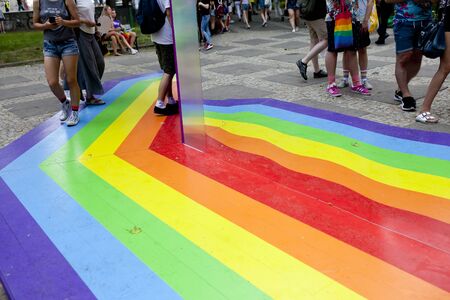 WARSAW, POLAND, July 8: rainbow during Equality parade on July 8, 2019 in Warsaw, Polandのeditorial素材