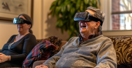 sitting on a couch with a bowl of popcorn in his lap, wearing Apple Vision Proの素材