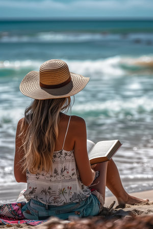 enjoys they time in the beach and ocean captures a beautiful moment of relaxationの素材