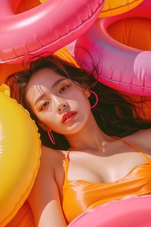 enjoys they time in the beach and ocean captures a beautiful moment of relaxationの素材