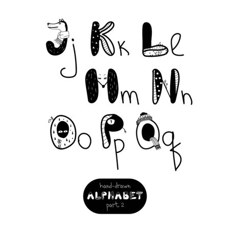 Hand drawn letters. Vector hand drawn alphabet in scandinavian style. Part 2.のイラスト素材