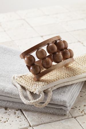 cotton towel and massage accessoriesの写真素材