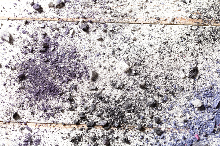 Makeup wallpaper with crushed eye fashion cosmetics in color powders with smashed eyeshadow pigments on white wood, above viewの写真素材