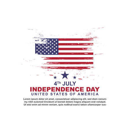 Happy American independence day on 4th of July greeting design illustration with flag rough brush stroke textureのイラスト素材