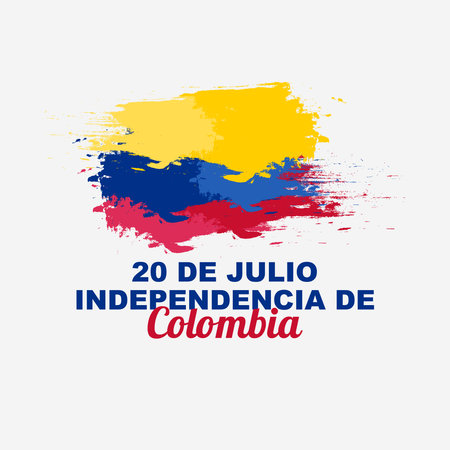 Design of Colombia independence day on 20th july, celebration greeting poster with flag decoration in brush stroke styleのイラスト素材