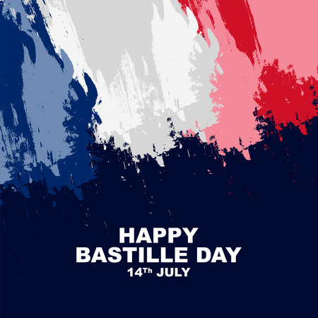Bastille Day in France. National happy holiday, celebrated annually on July 14th. greeting card design with france flag brush paint splatterのイラスト素材