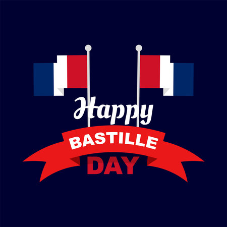 Bastille Day in France. National happy holiday, celebrated annually on July 14th. greeting card design with french flag decoration.のイラスト素材