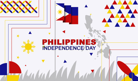 Happy philippines independence day, philippines national day greeting banner design with philippines flag, june 12th philippines independence dayのイラスト素材