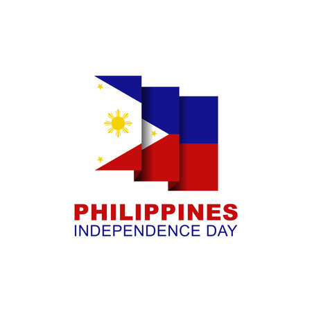 Greeting card and poster happy philippines independence day on june 12th, philippine flag decoration on white backgroundのイラスト素材