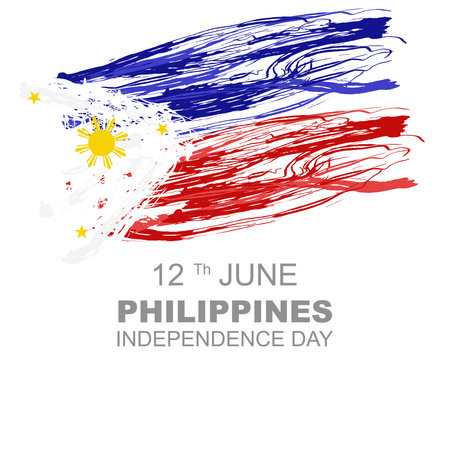 Philippines independence day 12 june, poster and greeting card with paint splattered shape of philippine flagのイラスト素材