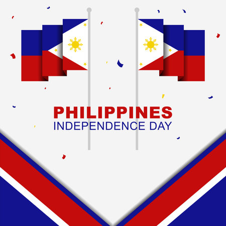 Greeting card and poster philippines independence day on june 12th, philippine flag decoration on white backgroundのイラスト素材