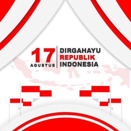 Indonesia independence day greeting card design on 17th august, poster banner design and social...