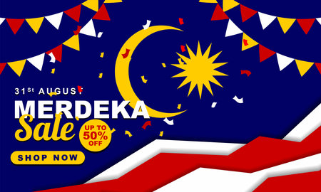 Malaysia independence day sale, social media post or banner poster design for advertisement of malaysia independence day discount on 31 augustのイラスト素材