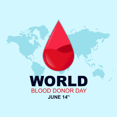 World blood donor day June 14th, greeting card or poster design, flat vector illustrationのイラスト素材