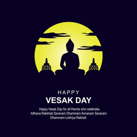 happy vesak day, greeting card and poster design for vesak day. Vesak Day is a holy day for Buddhists.のイラスト素材