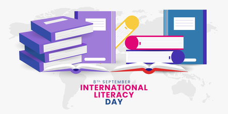 International literacy day vector illustration, celebrated on September 8th. Vector greeting poster designのイラスト素材