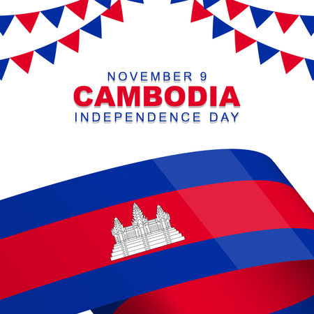 Cambodia independence day is celebrated every year on November 9, poster design with cambodian flagのイラスト素材