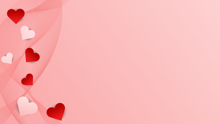 Vector illustration of a valentine's day background, with soft pink and red hearts. background with lines and red love symbolsのイラスト素材