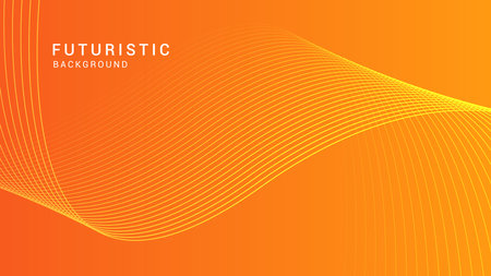 Abstract glowing wave lines on orange background. Dynamic wave pattern. Modern flowing wavy lines. Futuristic technology concept. Suit for banner, poster, cover, brochure, flyer, websiteのイラスト素材