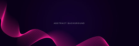 Dark purple abstract background with glowing waves. Shiny lines design element. Modern pink blue gradient flowing wave lines. Futuristic technology concept. Vector illustrationのイラスト素材