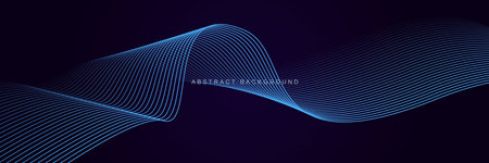 Dark purple abstract background with glowing waves. Shiny lines design element. Modern blue gradient flowing wave lines. Futuristic technology concept. Vector illustrationのイラスト素材