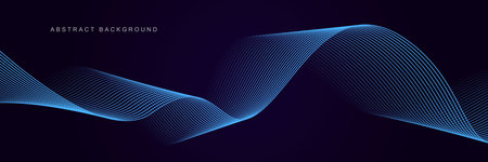 Dark purple abstract background with glowing waves. Shiny lines design element. Modern blue gradient flowing wave lines. Futuristic technology concept. Vector illustrationのイラスト素材
