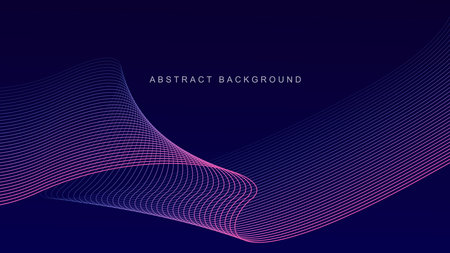 Abstract glowing wave lines on dark blue background. Dynamic wave pattern. Modern flowing wavy lines. Futuristic technology concept. Suit for banner, poster, cover, brochure, flyer, websiteのイラスト素材