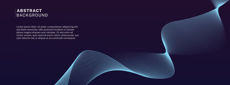 Abstract glowing wave lines on dark blue background. Dynamic wave pattern. Modern flowing wavy lines. Futuristic technology concept. Suit for banner, poster, cover, brochure, flyer, websiteのイラスト素材