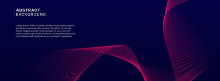 Abstract glowing wave lines on dark blue background. Dynamic wave pattern. Modern flowing wavy lines. Futuristic technology concept. Suit for banner, poster, cover, brochure, flyer, websiteのイラスト素材