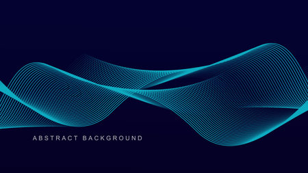 Abstract blue wave line pattern on dark blue background. Futuristic technology concept. Suit for banner, poster, cover, brochure, landing page, websiteのイラスト素材