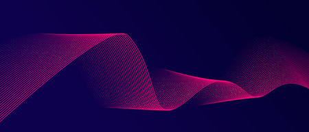 Abstract glowing wave lines on dark blue background. Dynamic wave pattern. Modern flowing wavy lines. Futuristic technology concept. Suit for banner, poster, cover, brochure, flyer, websiteのイラスト素材