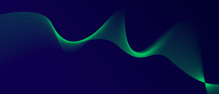 Abstract glowing wave lines on dark blue background. Dynamic wave pattern. Modern flowing wavy lines. Futuristic technology concept. Suit for banner, poster, cover, brochure, flyer, websiteのイラスト素材