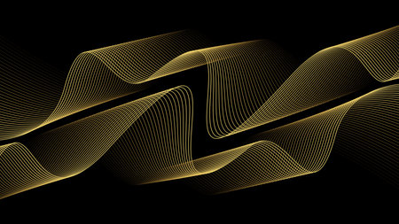 Abstract wave lines luxury shiny gold color on black background. Futuristic flow of shining gold line waves. Suitable for banners, posters, covers, brochures, flyers, websitesのイラスト素材