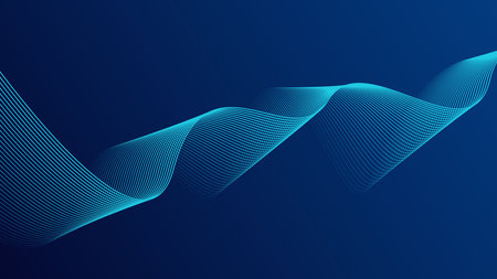 Abstract glowing wave lines on dark blue background. Dynamic wave pattern. Modern flowing wavy lines. Futuristic technology conceptのイラスト素材