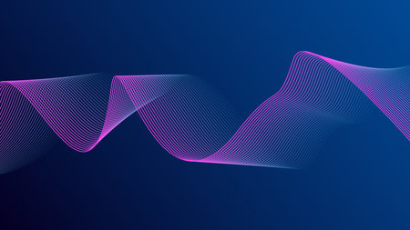 Abstract glowing wave lines on dark blue background. Dynamic wave pattern. Modern flowing wavy lines. Futuristic technology conceptのイラスト素材